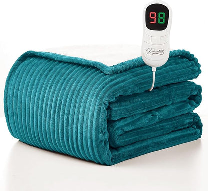Homemate Electric Heated Blanket Twin Size - 62"x84" Heating Blanket Twin Size 1/2/4/6/8 Hours Auto-Off 10 Heat Level Over-Heat Protection Soft Flannel Sherpa ETL Certification