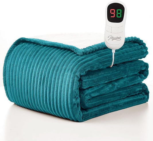 Homemate Electric Heated Blanket Twin Size - 62"x84" Heating Blanket Twin Size 1/2/4/6/8 Hours Auto-Off 10 Heat Level Over-Heat Protection Soft Flannel Sherpa ETL Certification