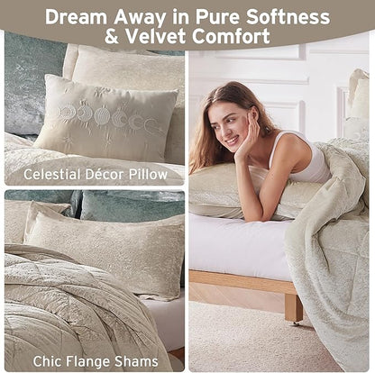 Intelligent Design Velvet Comforters King Bedding Reversible, All Season, Diamond Quilted Bedding Microfiber Comforters, Felicia, King/Cal King, Champagne 4 Piece