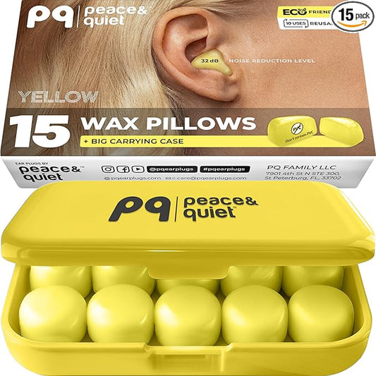 Peace&Quiet | PQ Wax Ear Plugs for Sleeping, Swimming - Soft Noise Cancelling Silicone Gel Wax Earplugs for Sleep and Swimmers, Ear Protection with Sound Blocking Level of 32 Db, Yellow