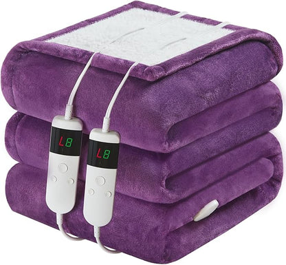 Electric Heated Blanket King Size 90''x100'' Soft Flannel & Sherpa Electric Blanket with 10 Heating Levels, Automatically Shut Down After 8h with Overheat Protection Machine Washable