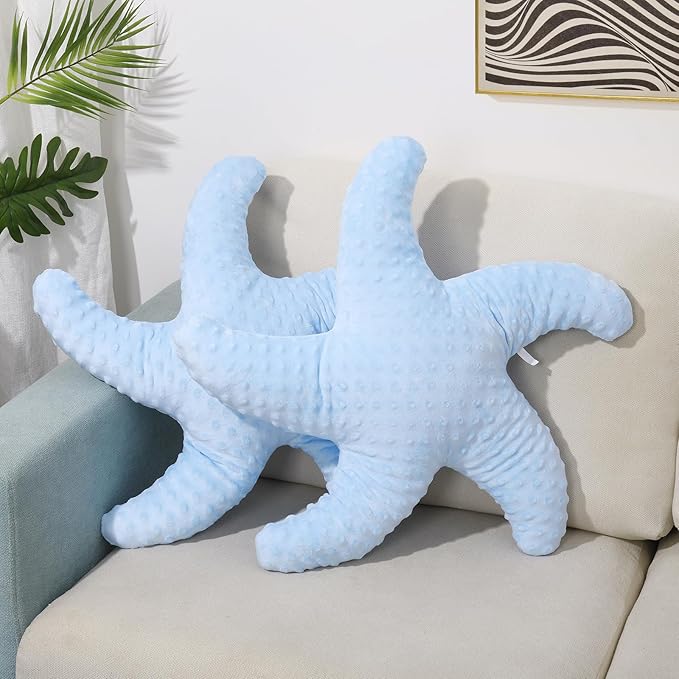 Marble Empire Blue Starfish Pillow 2-Pack for Couch and Bed, Coastal Decor Throw Pillows, Ocean Beach Theme Accent Pillows for Living Room