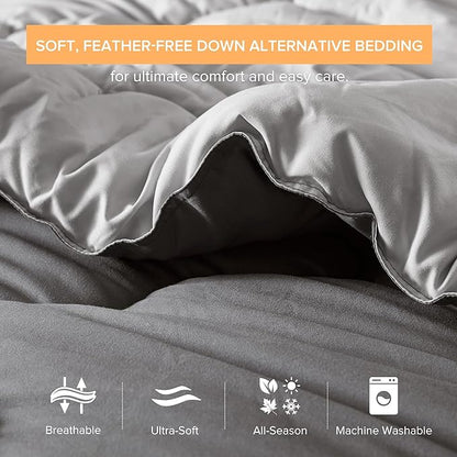 Comfort Spaces Comforter Set Vibrant Reversible Comforters Twin Size Quilted Bedding Set, All Season Lightweight Bedding, Soft Microfiber Comforter, Vixie, Grey/Light Grey Twin/Twin XL 2 Piece