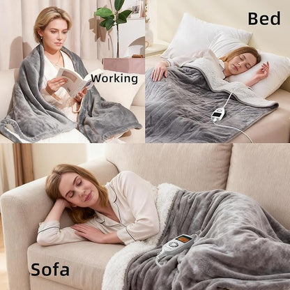 RAINOVA Heated Blanket Electric Throw, Electric Blanket-72''x84'', Soft Heating Blanket, 10-Level Heating, 10-Hour Auto-Off, Gifts for Parents and Elders, Gray, ETL & FCC Certified