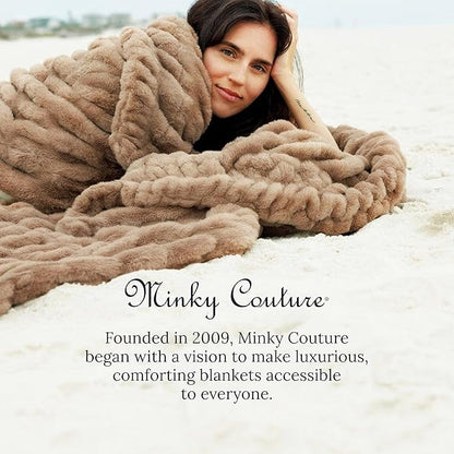 Minky Couture Hugs Blanket - Extra Plush Blanket for Premium Gifting - Stretchy Bubbled Cozy Throw - Silky Smooth - Durable & Machine-Washable - Travel-Friendly - Travel, Milk Chocolate