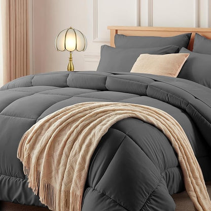 Newspin Twin XL Comforter Set Grey - Bed in a Bag Twin XL Size 5 Pieces, All Season Bed Set, Fluffy Comforter Set with Sheets, Sheet Set Quilt Blanket, Pillowcases & Shams