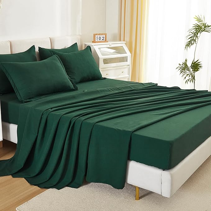 Litanika Queen Comforter Set Dark Emerald Green - 7 Pieces Bed in a Bag Queen Bedding Comforter Sets, Solid Lightweight Bed Set with Comforter, Sheets, Pillowcases & Shams