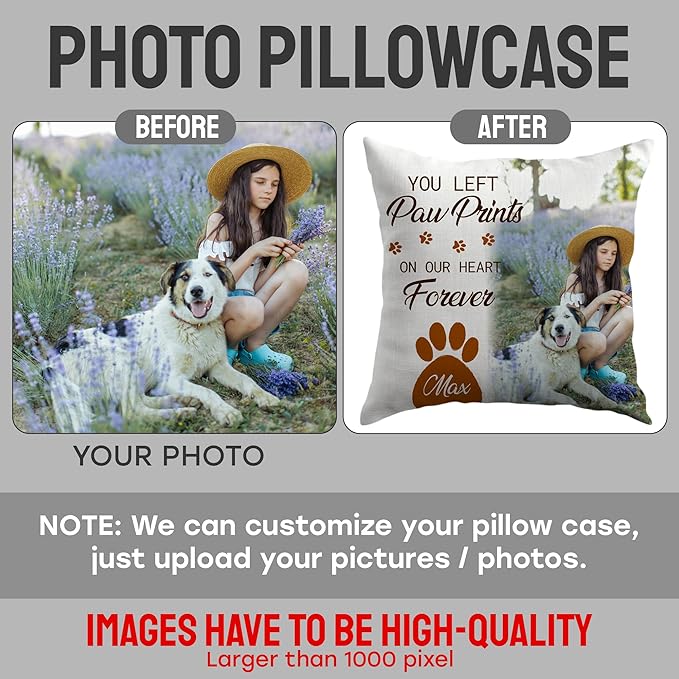 Ships Next Day, Made in USA - Personalized Pet Memorial Pillow for Cats & Dogs - Memorial Gift for Loss of Dog - Pet Memorial Gift - Sympathy Gifts - Dog Remembrance Pillow - Unique Keepsake v1(18x18)
