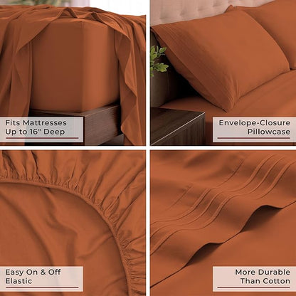 Mellanni King Sheets Set - 4 PC Iconic Collection Bedding - Hotel Luxury, Extra Soft, Cooling Bed Sheets - Wrinkle, Fade, Stain Resistant (King, Terracotta)