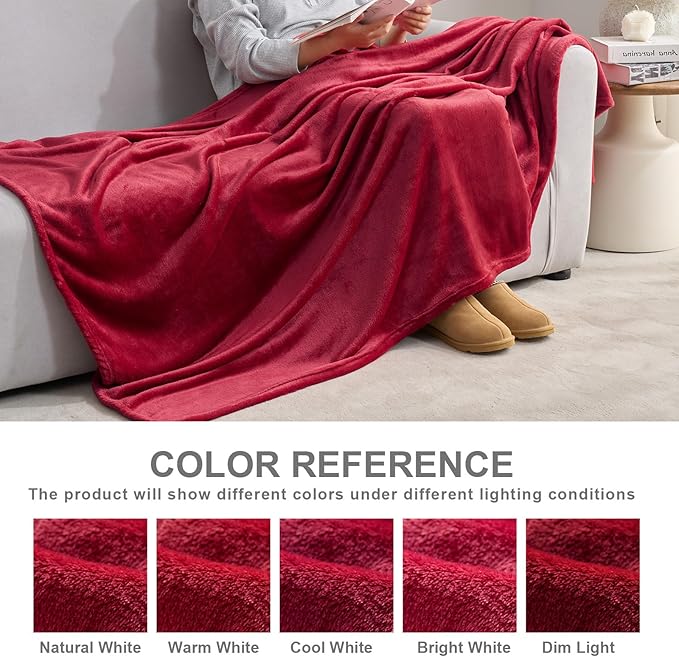 Hansleep Fleece Red King Blanket, Super Soft Flannel Fuzzy Plush Cozy Blanket for All Seasons, Red, King 90x108 Inches