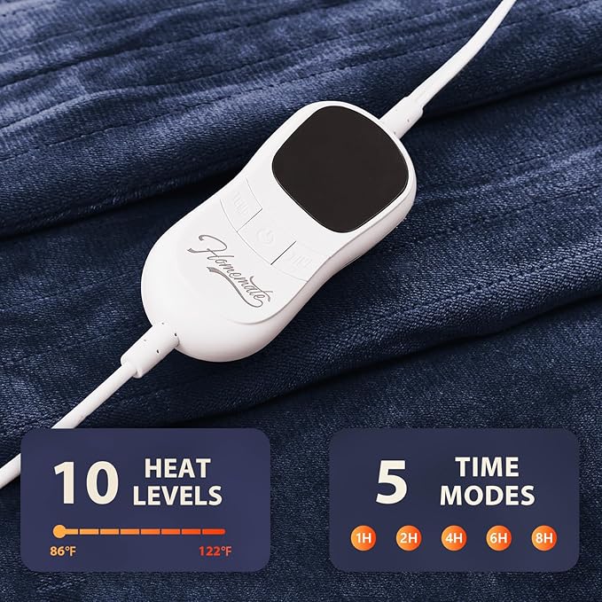 Homemate Electric Heated Blanket King Size - 100"x90" Heating Blanket King Size Dual Control 1/2/4/6/8 Hours Auto-Off 10 Heat Level Over-Heat Protection Flannel Sherpa ETL Certification