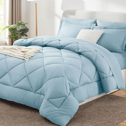 CozyLux Full Size Comforter Sets Light Blue - 7 Pieces Bed in a Bag Full, Luxury Soft Bed Set for All Seasons, Bedding Set with Down Alternative Comforter, Sheets, Pillowcases & Shams