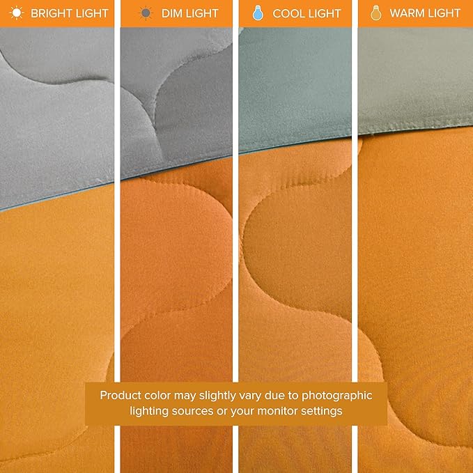 Comfort Spaces King Comforter Set, Chic Reversible Quatrefoil Quilting Comforters King, All Seasons, Lightweight Microfiber Bedding Set Matching Sham, Vixie, King Orange/Grey 3 Piece