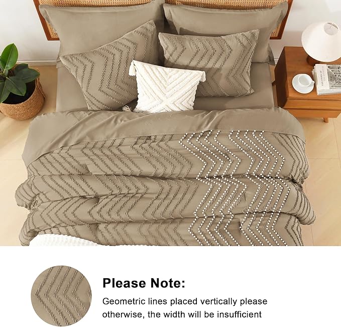 Litanika Oversized King Size Comforter Set with Sheets Taupe - 7 Pieces Bed in a Bag Oversized King Boho Tufted Complete Bedding Sets with Comforter, Sheets, Pillowcases & Shams