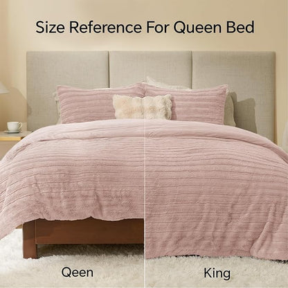 BEDELITE Fleece Twin Comforter Set -Super Soft & Warm Fluffy Pink Faux Fur Bedding, Luxury Fuzzy Heavy Bed Set for Winter with 1 Pillow case