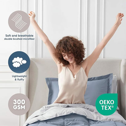 Nestl 5 Piece Twin XL Comforter Set – Stone Blue Reversible Bed in a Bag – Complete Twin XL Size Bedding Set with Sheets, Pillowcase and Sham