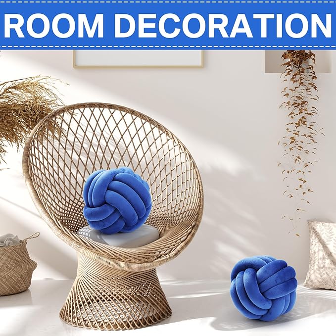 Namalu 2 Pcs Soft Knot Pillow Ball, Decorative Round Throw Knotted Pillows Cushion, Handmade Stuffed Ball Pillows for Winter Bedroom Sofa Couch Home Decor(10.6 Inches,Dark Blue)