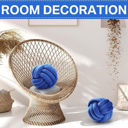 Namalu 2 Pcs Soft Knot Pillow Ball, Decorative Round Throw Knotted Pillows Cushion, Handmade Stuffed Ball Pillows for Winter Bedroom Sofa Couch Home Decor(10.6 Inches,Dark Blue)