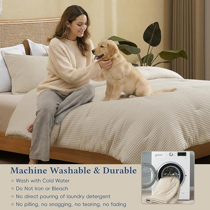 David's Home Waffle Weave Comforter Set 2PCS Twin Size, Soft Breathable Lightweight Cozy Skin-Friendly Warm for All Season, Elegant Aesthetic Home Decor Bedding Set with Pillow Shams, Linen