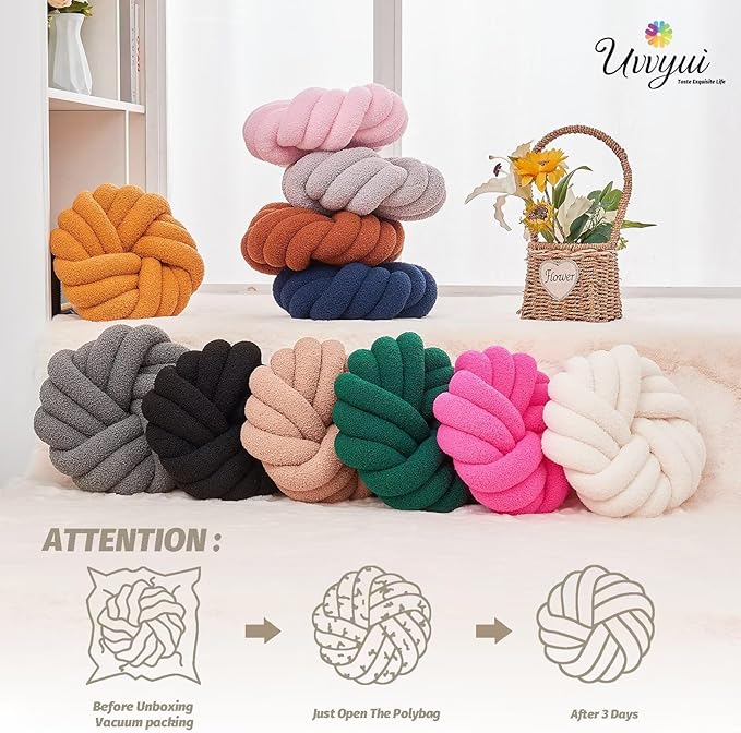 Uvvyui Knot Pillows, 14 Inch Decorative Throw Pillows Round Pillows Cushion, Soft Handmade Knotted Ball Pillow Plush Cushion Home Decor for Bed Couch Living Room (Sage Green, 14 Inch)