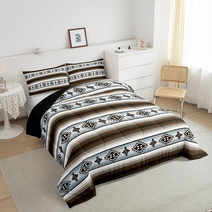 Erosebridal Rustic Boho Comforter Set Toddler Bohemian Western Aztec Stripes Bedding Set Southwest Ethnic Tribal Mexican Down Comforter for Kids Adults Southwestern Farmhouse Cabin Quilt Duvet 2 Pcs