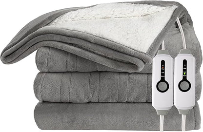 Electric Heated Blanket 90"x100" King Size Microplush Cover Blanket, 4 Heat Settings & 10 Hours Auto Off, Cozy & Warm for All Night, Machine Washable, Light Grey