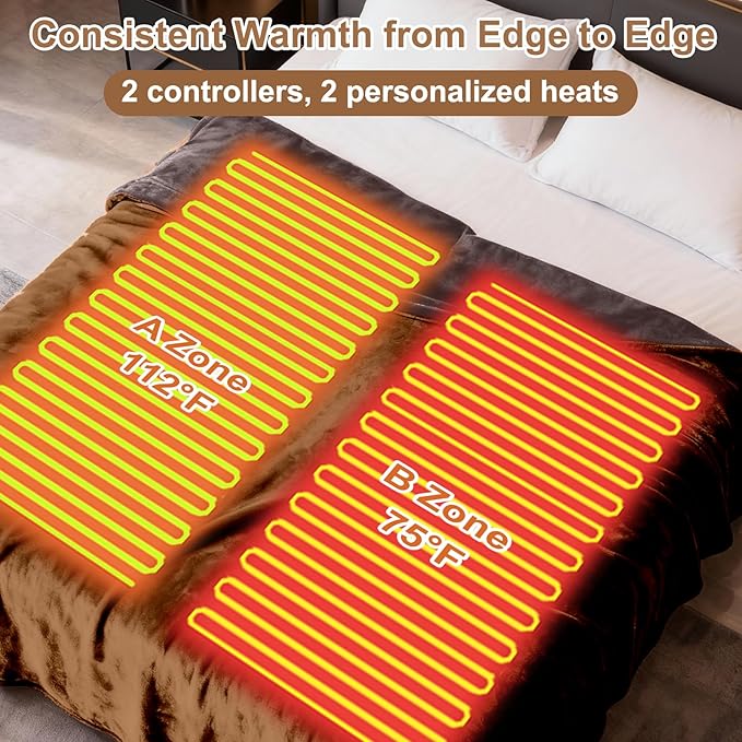 Heated Blanket Queen Size, 84"x90" Electric Heating Soft Dual-Sided Flannel Machine Washable Blanket, 12 Heat Levels & 12 Hours Auto Off, Soft Warm Flannel Blanket, Overheat Protection with ETL & FCC