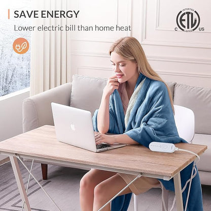 HOMLYNS LuxeHeat Heated Blanket Electric Blanket, Soft Flannel Sherpa Heated Throw, Heating Blanket with 5 Heat Settings, 3 hrs Timer Auto Shut Off (50x60 inches, Blue)