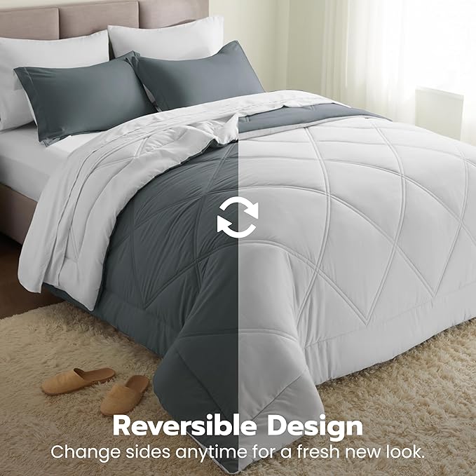 Joiedomi Twin Comforter Set with Sheets Dark Grey, 5 Pieces Twin Bedding Sets with 1 Down Alternative Comforter, 1 Flat Sheet, 1 Fitted Sheet, 1 Pillowcase and 1 Pillow Sham, Bed in a Bag All Seasons