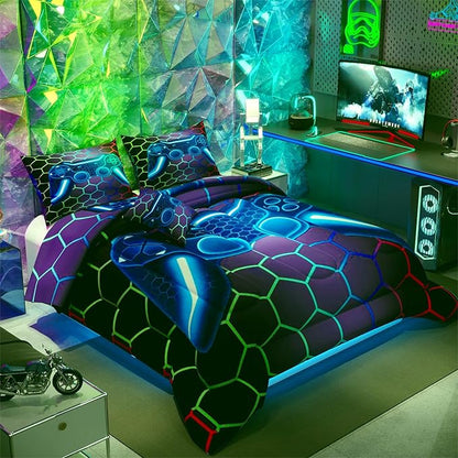 Namoxpa6 Pieces Gamer Comforter Sets for Boys Kids,3D Blue Pattern,Decorative 6 Piece Bedding Sets with Comforter,Flat Sheet,Fitted Sheet,Throw Pillow Cover,Pillow Shams,Twin Size
