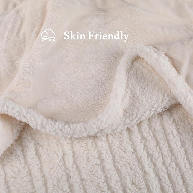 Electric Heated Blanket 50"x60" Throw Size Flannel & Sherpa - 4 Heat Settings & 3H Auto Shut Off, Fast Heating, Machine Washable for Bed, Couch, Office - White