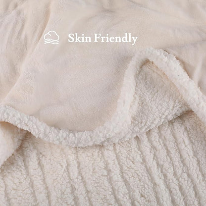 Electric Heated Blanket 50"x60" Throw Size Flannel & Sherpa - 4 Heat Settings & 3H Auto Shut Off, Fast Heating, Machine Washable for Bed, Couch, Office - White