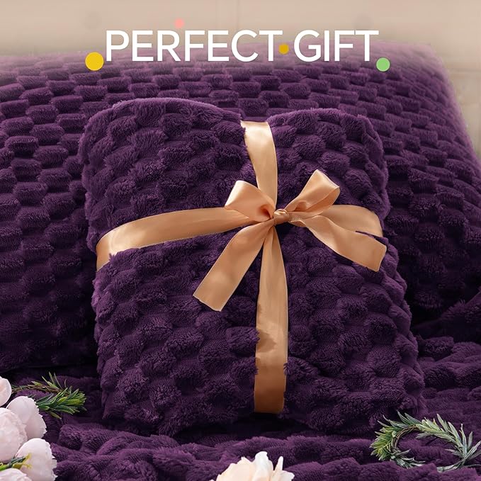 BEDELITE Fluffy King Size Comforter Set - Purple Fleece Soft Comforter for King Size Bed, Luxury Warm Bedding Set for Winter, Fuzzy Bed Set 3 Pieces (1 Comforter, 2 Pillowcases)