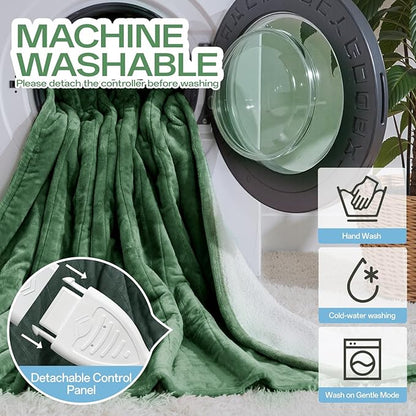 Electric Blanket Heated Twin Size-62" x 84" Heated Blanket with 8 Heat Levels & 10 Hours Auto Off, Fast Heating Flannel Blankets Machine Washable with ETL & FCC Certified, Green