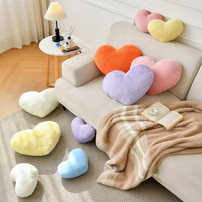 Heart Pillow Black Throw Pillows Decorative Pillows for Bed Couch Cute Faux Rabbit Fur Small Pillow for Women Valentine Anniversary Fall Halloween Christmas Home Decor (Mini, 13"x10")
