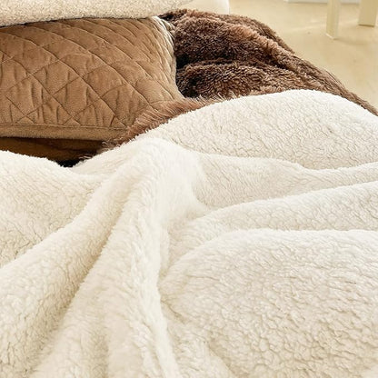 Luxury Faux Fur Shaggy Fluffy Comforter Set Twin Size Mixed Coffee Brwon and White Long Hair, 3 Pieces Plush Flannel Sherpa Backing Reversible Soft Microfiber Bedding Set Super Warm for Winter