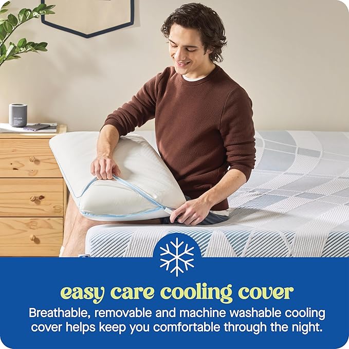 Sealy Dreamlife King Size Memory Foam Cooling Pillow with Surface Guard Technology, Removable Machine-Washable Cover, 1 Year Limited Warranty, White
