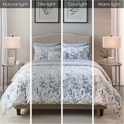 Madison Park Essentials Cozy Bed in a Bag Reversible Comforter with Complete Sheet Set - Modern Botanical Print All Season Cover, Shams, Decorative Pillow, King(104"x92"), Blue 8 Piece