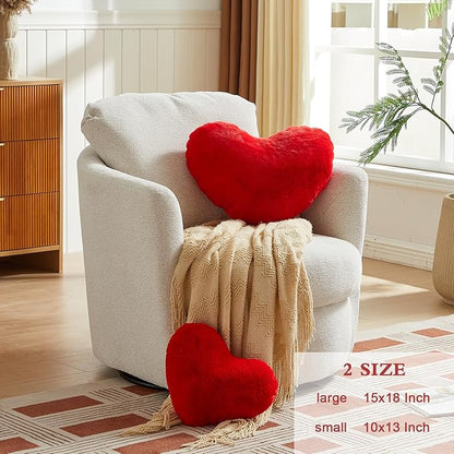 EastTree Valentines Heart Pillows, Red Heart Shaped Pillows, Love Throw Pillows Gifts, Ultra Soft Faux Rabbit Fur Small Cute Pillows, Women Girls Kid Room Decor 10x13 Inch