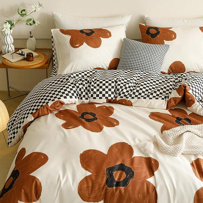 Cottonight Pumpkin Sunflower Comforter Set Brown Full Women Girls Beige and Brown Floral Bedding Comforter Set Botanical Flowers Blanket Quilts Soft Breathable Cute Comforter