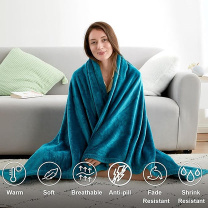 Hansleep Fleece Queen Blanket for Bed Fleece Teal, Queen Size Super Soft Flannel Fuzzy Plush Cozy Blanket for All Seasons, Teal, Queen 90x90 Inches