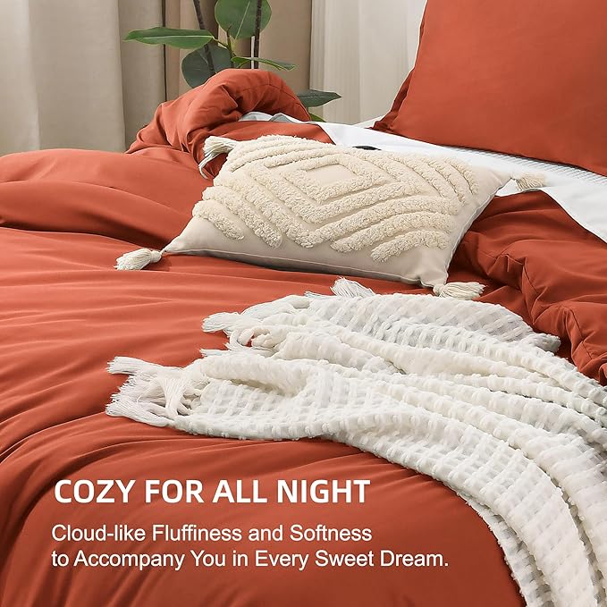 Litanika Burnt Orange Twin/Twin XL Comforter Set, 2 Pieces Solid Terracotta Lightweight Bedding Comforter Set, Rust Fluffy Quilted Blanket Set (66x90In Comforter & 1 Pillowcase)