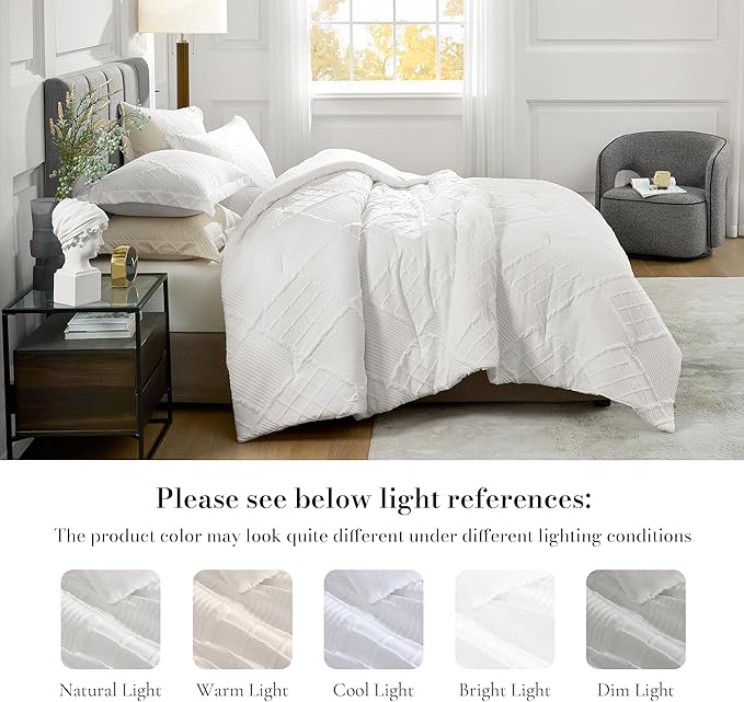 Amélie Home Twin Comforter Set, 2 Piece White Jacquard Bedding Set with 1 Pillow case, Soft Microfiber Diamond Design, Lightweight All-Season for Bedroom & Dorm