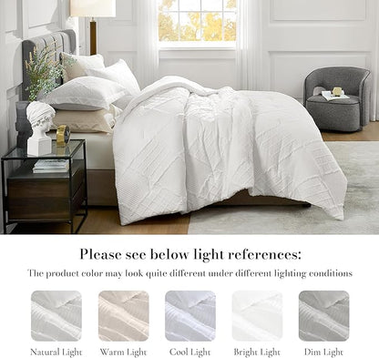Amélie Home Twin Comforter Set, 2 Piece White Jacquard Bedding Set with 1 Pillow case, Soft Microfiber Diamond Design, Lightweight All-Season for Bedroom & Dorm