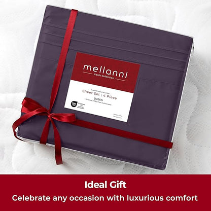 Mellanni Extra Deep Queen Sheets - 4 PC Iconic Collection Bedding - Hotel Luxury, Ultra Soft, Cooling Bed Sheets - Wrinkle, Fade, Stain Resistant (Queen, Purple)