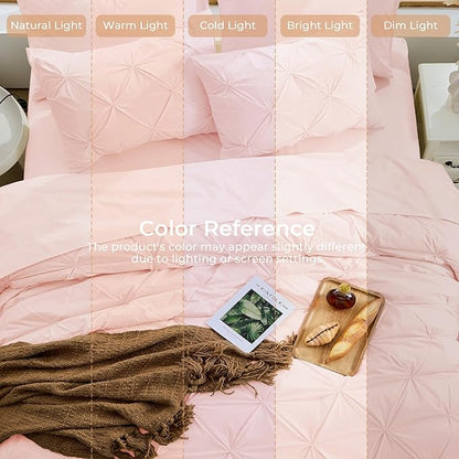 Sasttie Twin XL Comforter Set, 5-Piece Bed in a Bag, Pintuck Bedding Sets for All Season, Includes Comforter, Flat Sheet, Fitted Sheet, Pillowcase and Pillowsham, Blush Pink