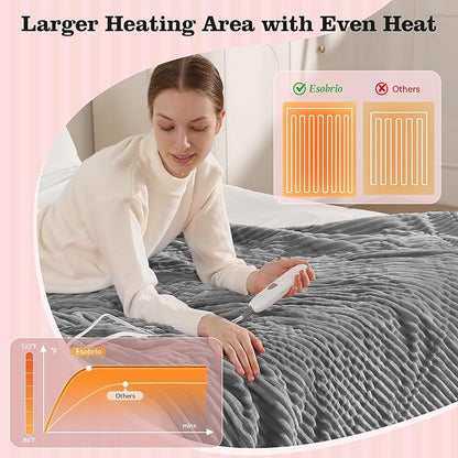 Heated Blanket Electric Throw 50"x60" Heating Blanket 450gsm Ribbed Flannel Sherpa Ultra-Soft with 5 Heating Levels and 4 Hour Auto Off, ETL & FCC Certified Electric Blanket, Great Winter Gift, Grey