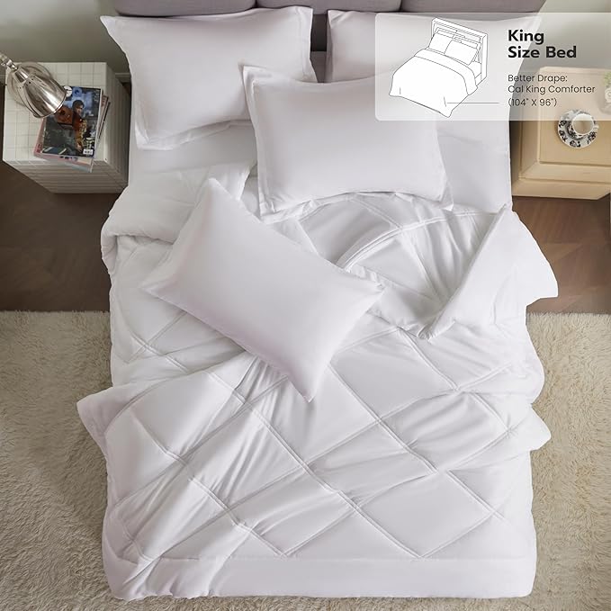 Joiedomi California King Comforter Set with Sheets White, 7 Pieces Bedding Set with 1 Down Alternative Comforter, 1 Flat Sheet, 1 Fitted Sheet, 2 Pillowcases and 2 Pillow Shams, Bed in a Bag