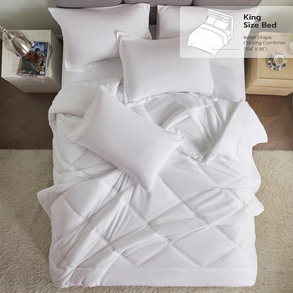 Joiedomi California King Comforter Set with Sheets White, 7 Pieces Bedding Set with 1 Down Alternative Comforter, 1 Flat Sheet, 1 Fitted Sheet, 2 Pillowcases and 2 Pillow Shams, Bed in a Bag