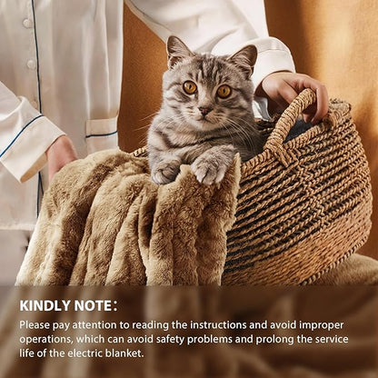 Homemate Electric Heated Blanket Queen Size - 84"x90" Heating Blanket Queen Size Dual Control 1/2/4/6/8 Hours Auto-Off 10 Heat Level Over-Heat Protection Luxury Faux Fur Sherpa ETL Certification